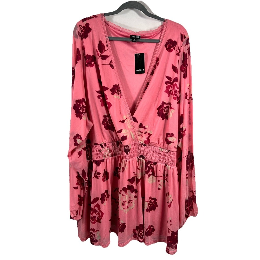 NWT Torrid 6XL Babydoll‎ Top Pink Floral Mesh Lace Boho Romantic Coquette Y2K
